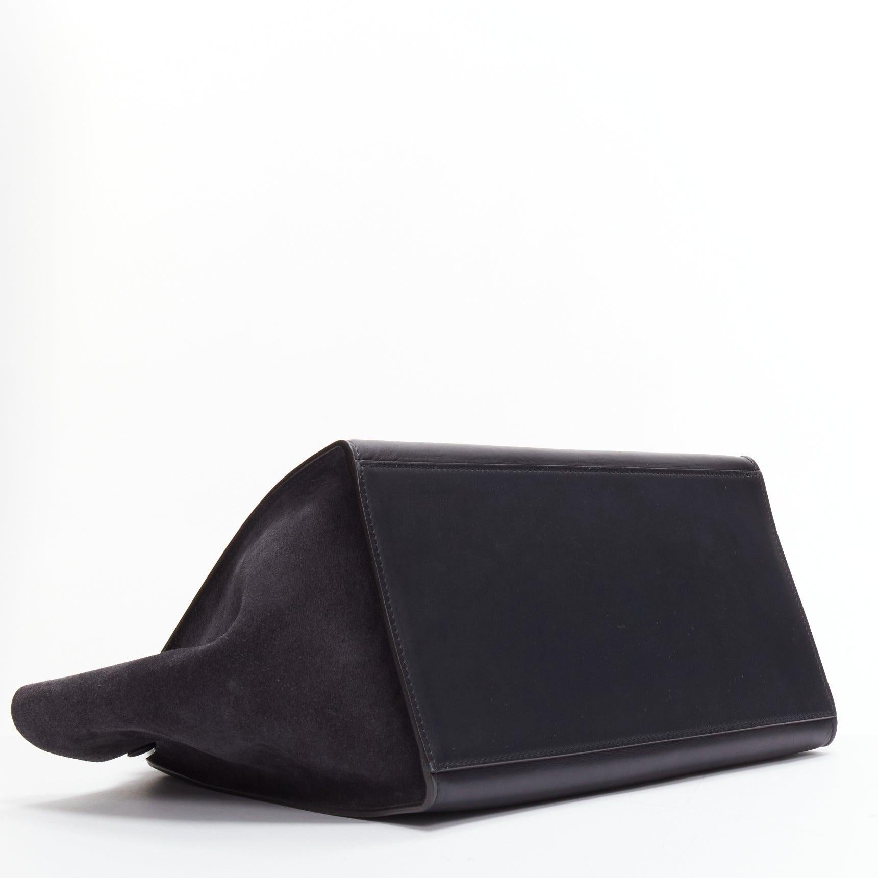 CELINE Trapeze black soft suede leather panels GHW satchel tote bag 2