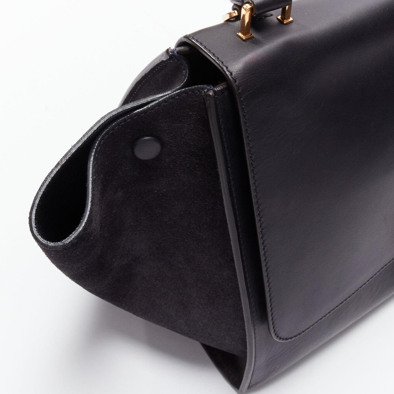 CELINE Trapeze black soft suede leather panels GHW satchel tote bag 4
