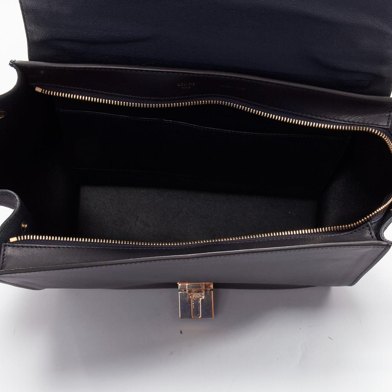 CELINE Trapeze black soft suede leather panels GHW satchel tote bag 5