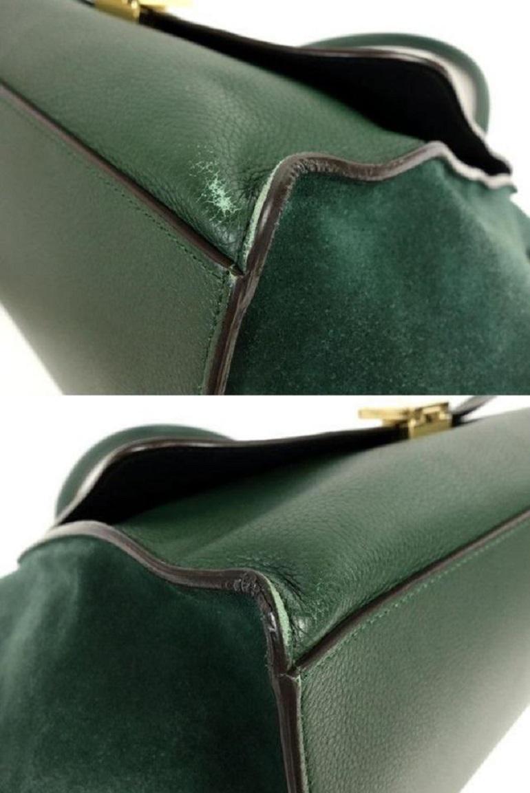 Céline Trapeze Cel Trapeze-232953 Dark Green Leather X Suede Weekend/Travel Bag In Good Condition For Sale In Dix hills, NY