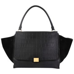 Celine Trapeze Handbag Crocodile Embossed Leather Large