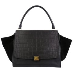 Celine Trapeze Handbag Crocodile Embossed Leather Large 