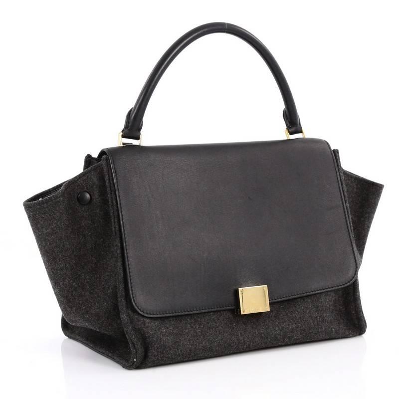 Black Celine Trapeze Handbag Leather and Felt Medium