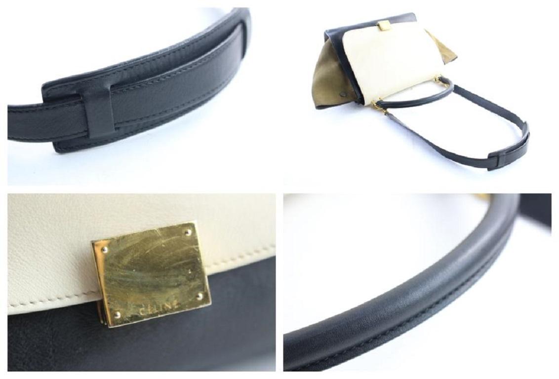 Women's Céline Trapeze Tricolor 2way 9cer0530 Ivory X Olive X Black Leather Cross Body B