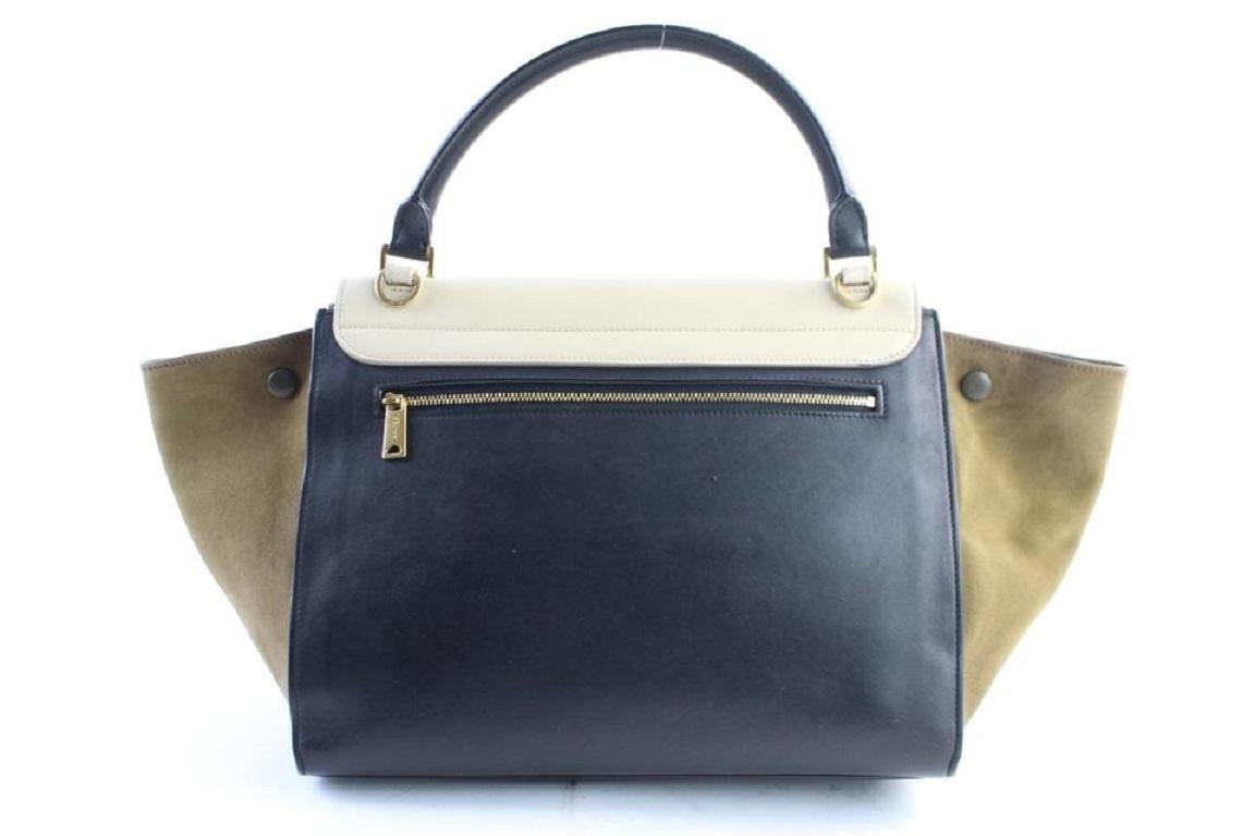 Céline Trapeze Tricolor 2way 9cer0530 Ivory X Olive X Black Leather Cross Body B 3