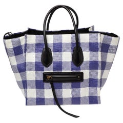 Celine Tri Color Gingham Woven Straw and Leather Medium Phantom Luggage Tote