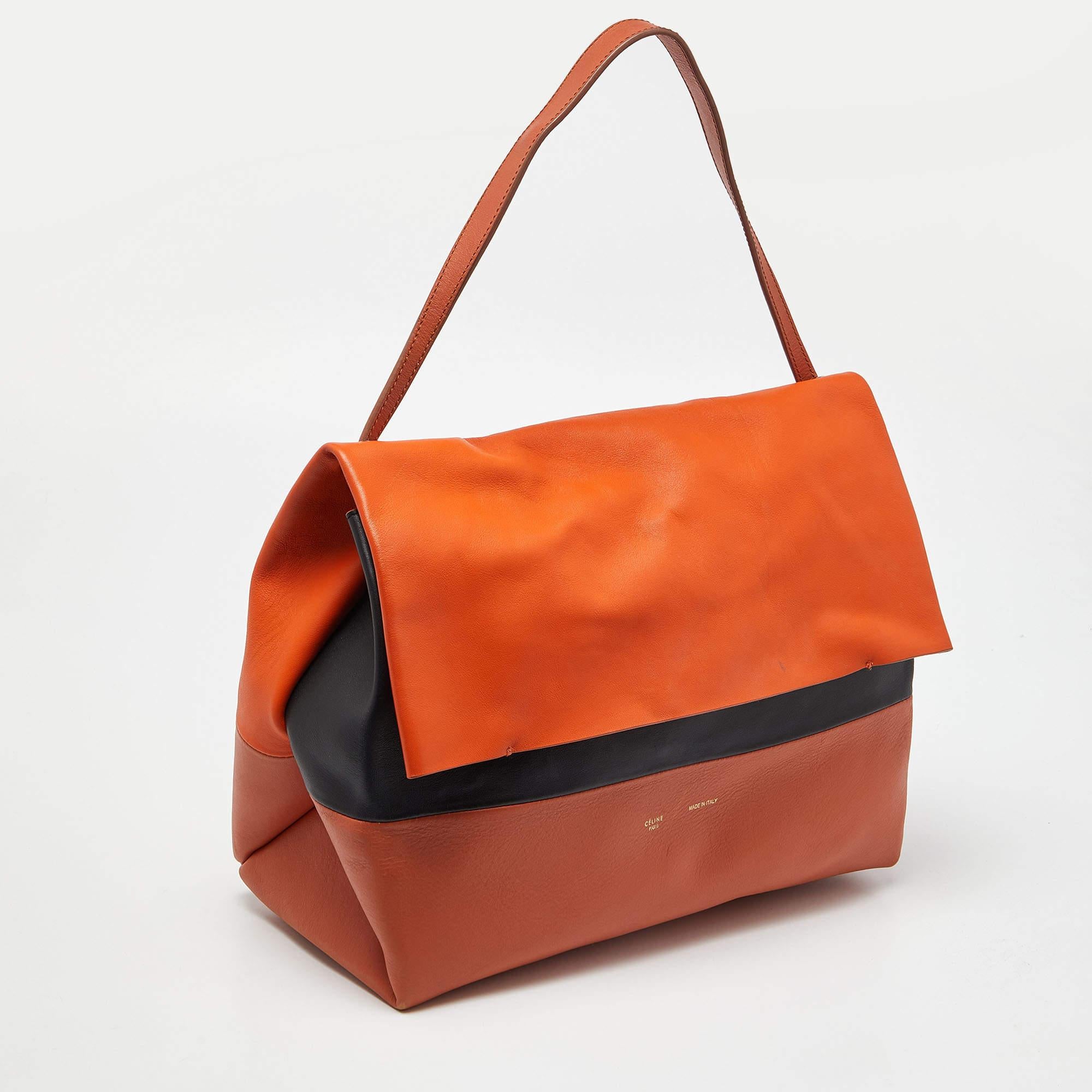 Orange Celine Tri Color Leather All Soft Shoulder Bag