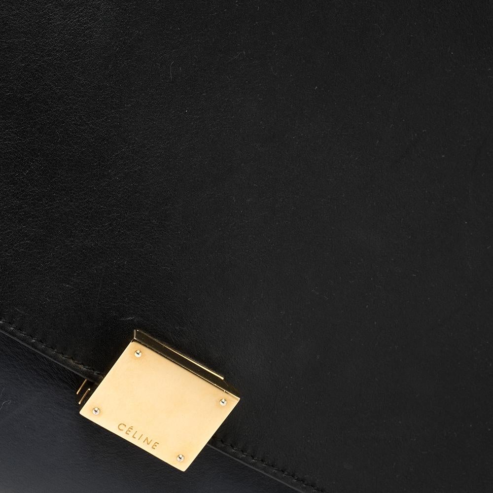 Black Celine Tri Color Leather and Canvas Medium Trapeze Bag