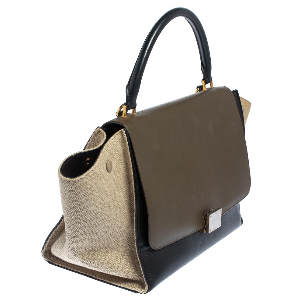 Celine Tri Color Leather and Canvas Medium Trapeze Bag In Fair Condition In Dubai, Al Qouz 2
