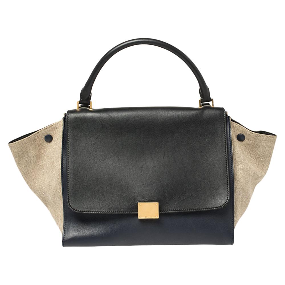 Celine Tri Color Leather and Canvas Medium Trapeze Bag