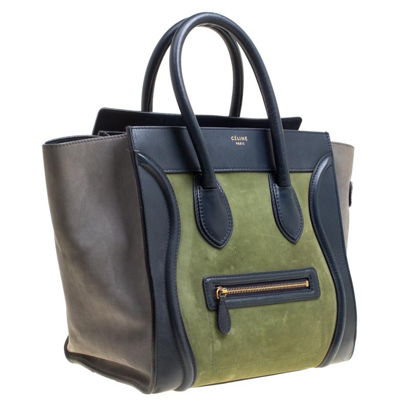 Celine Tri Color Leather and Nubuck Leather Mini Luggage Tote at ...