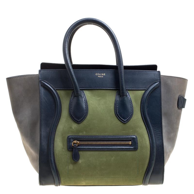 Celine Tri Color Leather and Nubuck Leather Mini Luggage Tote For Sale at  1stDibs