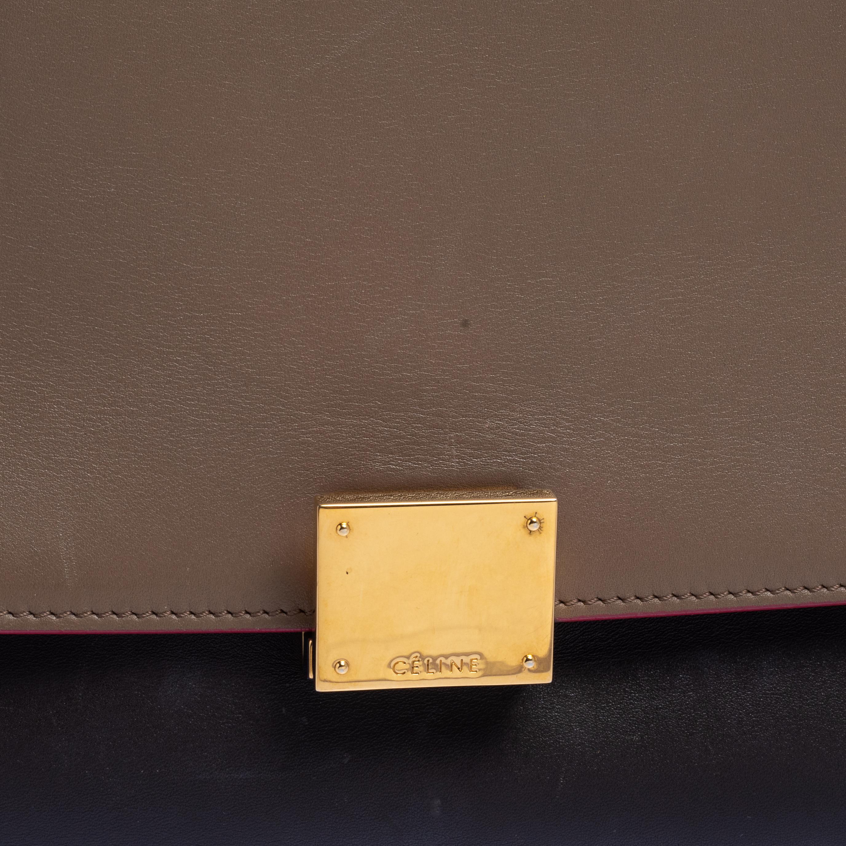 Brown Celine Tri Color Leather and Nubuck Medium Trapeze Bag