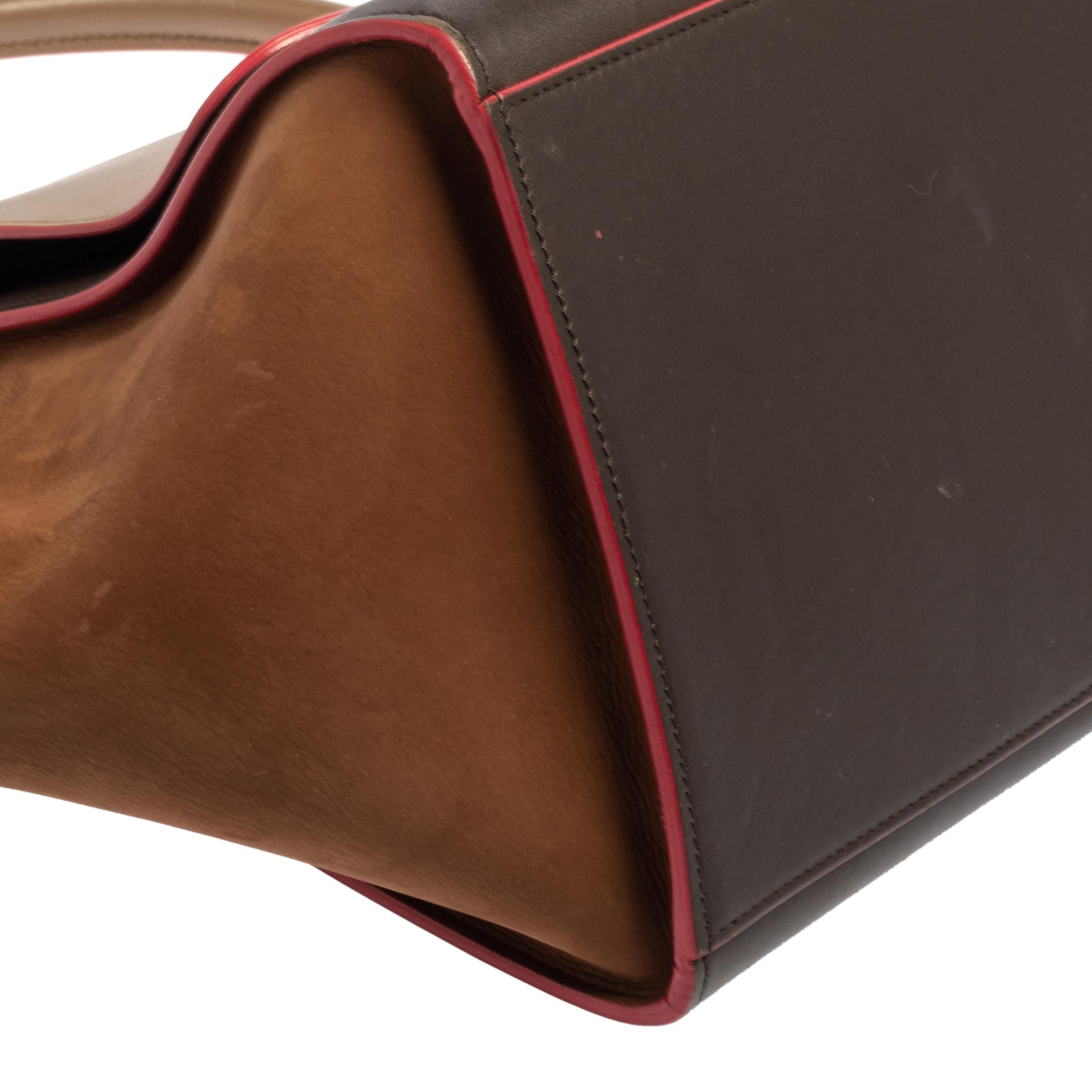 Celine Tri Color Leather and Nubuck Medium Trapeze Bag In Fair Condition In Dubai, Al Qouz 2