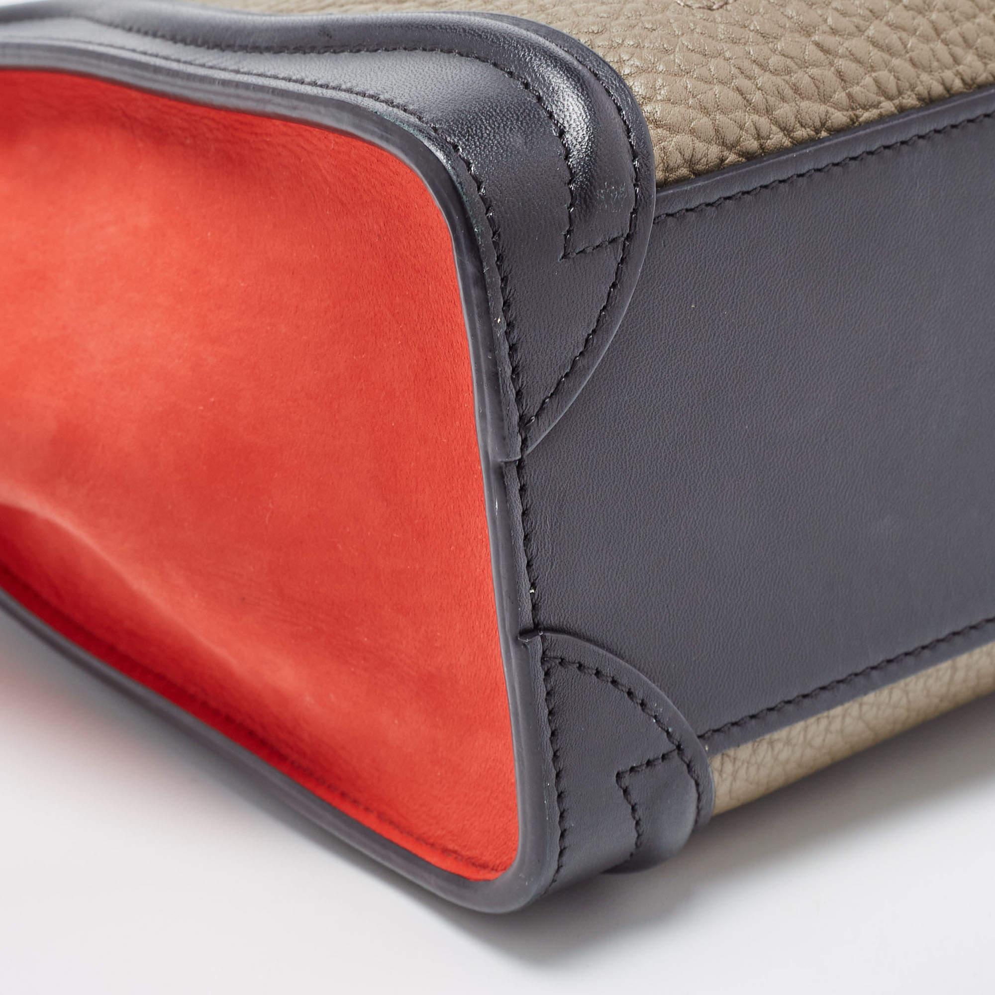Celine Tri Color Leather and Nubuck Nano Luggage Tote For Sale 8