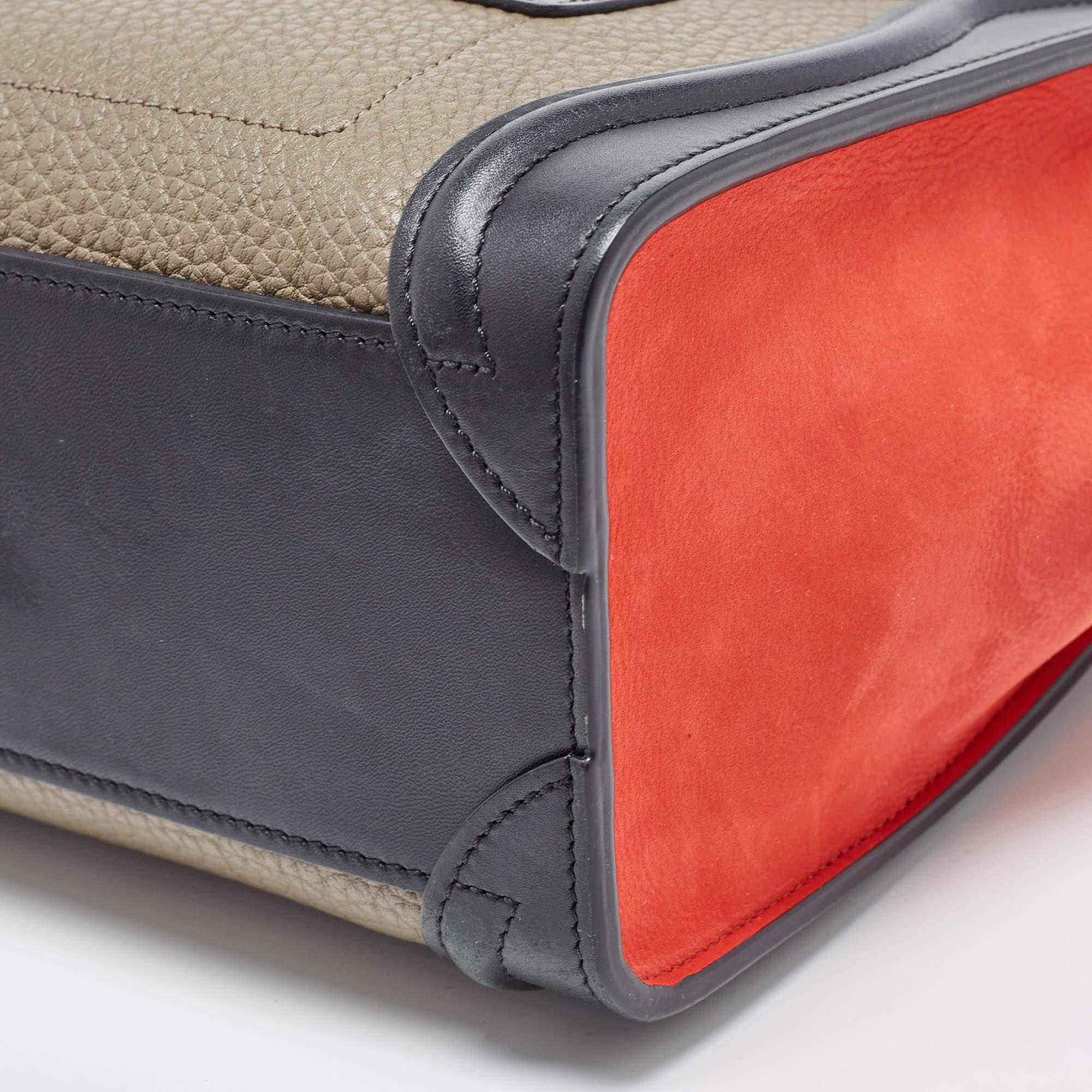 Celine Tri Color Leather and Nubuck Nano Luggage Tote For Sale 9
