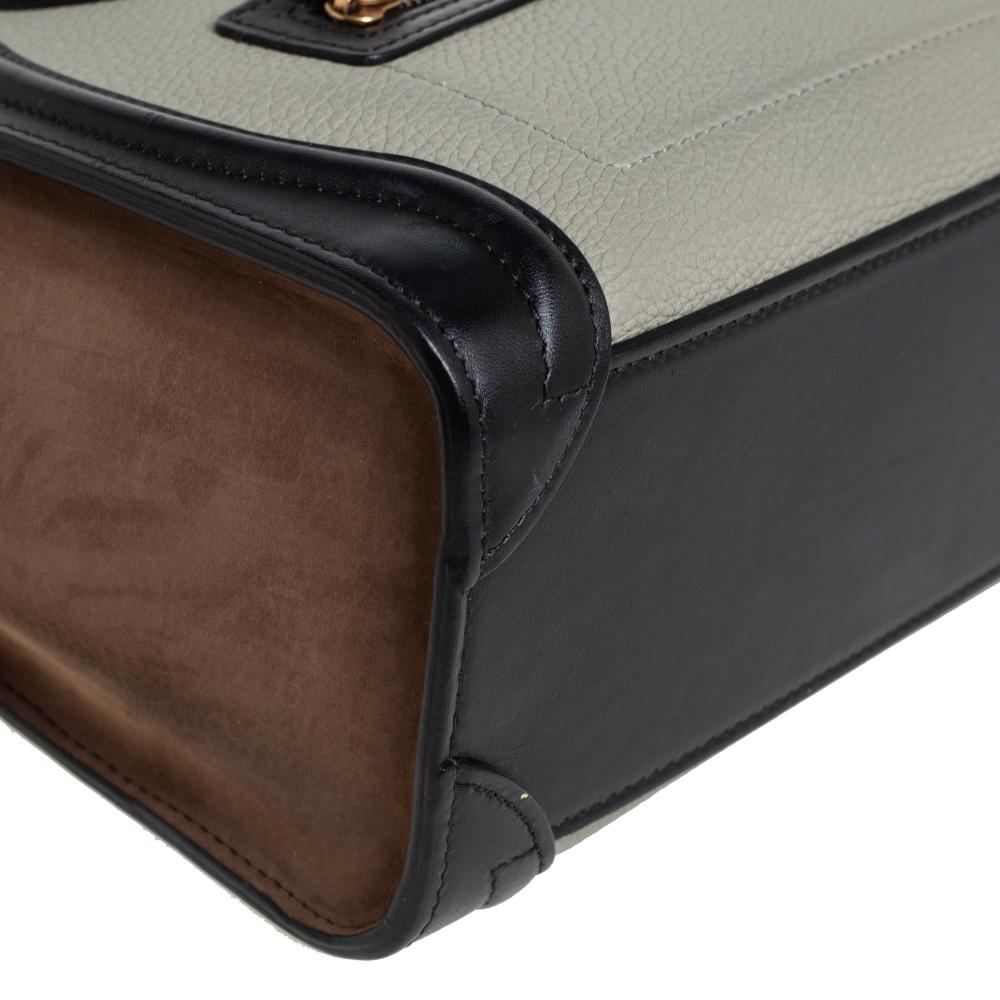 Black Celine Tri Color Leather and Nubuck Nano Luggage Tote