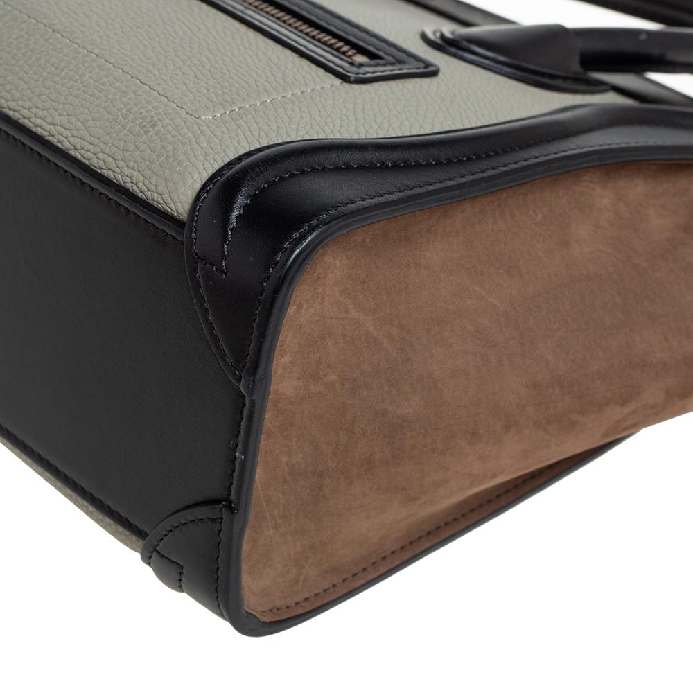 Celine Tri Color Leather and Nubuck Nano Luggage Tote In Good Condition In Dubai, Al Qouz 2