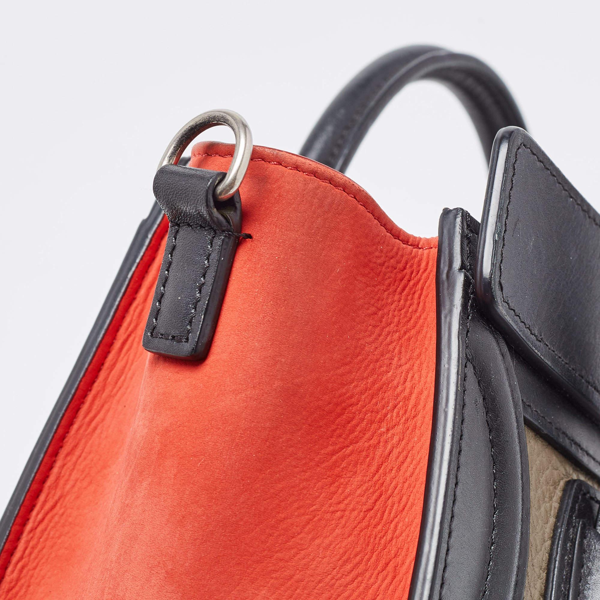 Celine Tri Color Leather and Nubuck Nano Luggage Tote For Sale 3