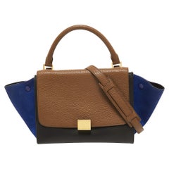 Celine Tri Color Leather and Nubuck Small Trapeze Top Handle Bag