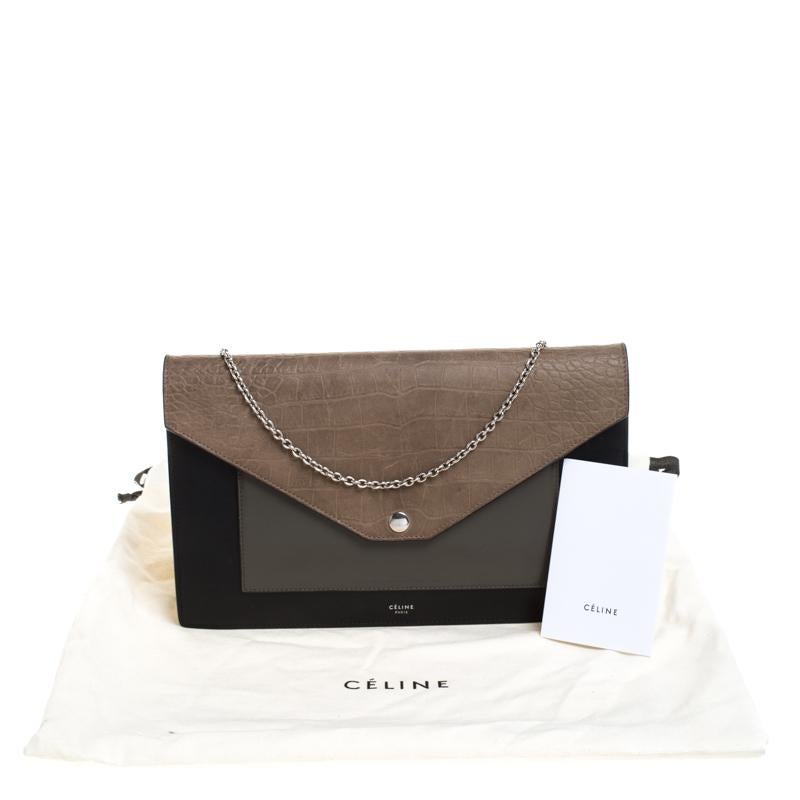 Celine Tri Color Leather and Patent Leather Pocket Clutch on Chain 6