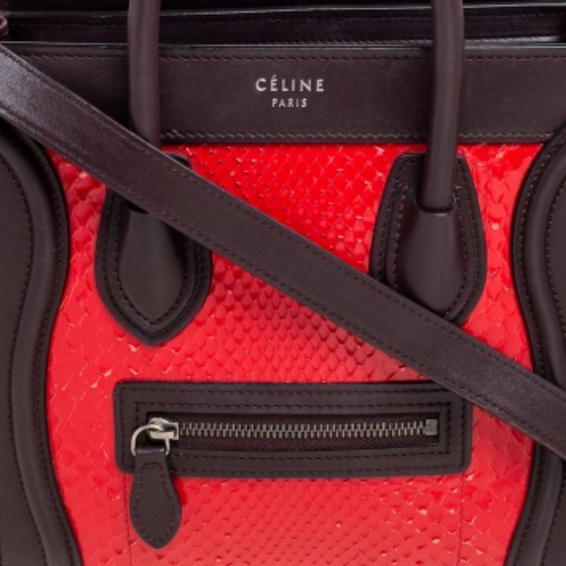 Céline Tri Color Leder und Schlangenhaut Nano Luggage Tote im Angebot 1