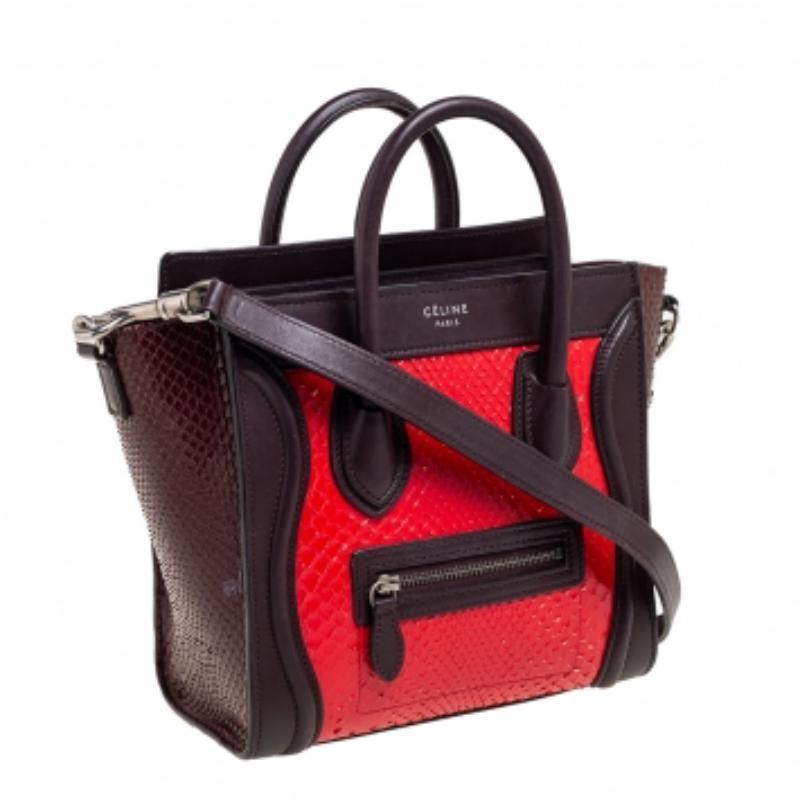 Céline Tri Color Leder und Schlangenhaut Nano Luggage Tote im Angebot 2