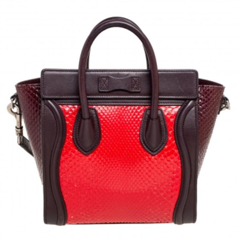 Céline Tri Color Leder und Schlangenhaut Nano Luggage Tote im Angebot 3
