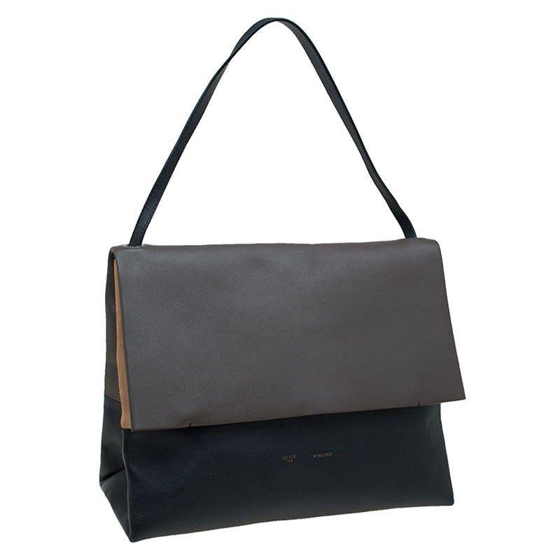 Black Celine Tri Color Leather and Suede All Soft Shoulder Bag