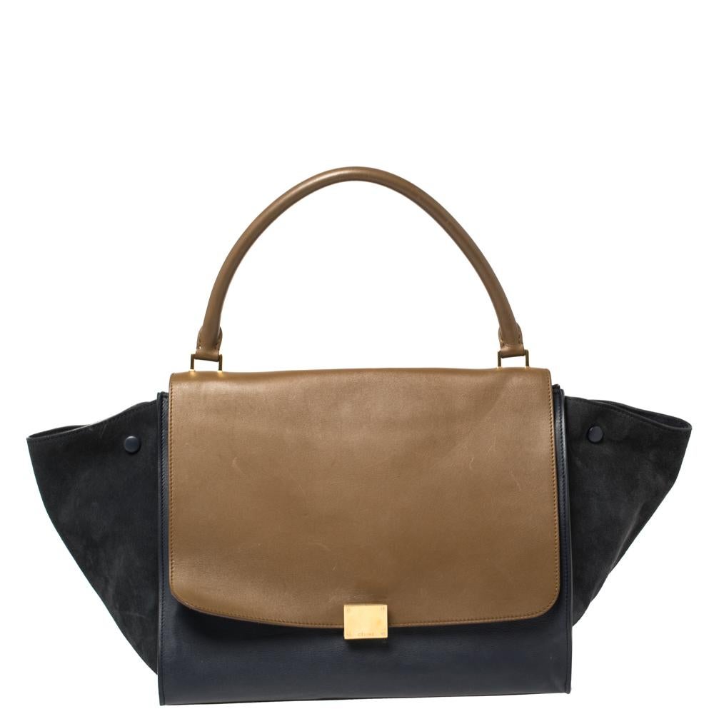 Celine Tri Color Leather and Suede Large Trapeze Bag For Sale at