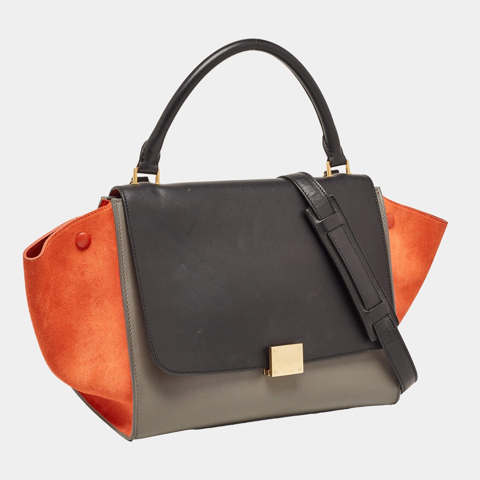 Celine Tri Color Leather and Suede Medium Trapeze Bag 8