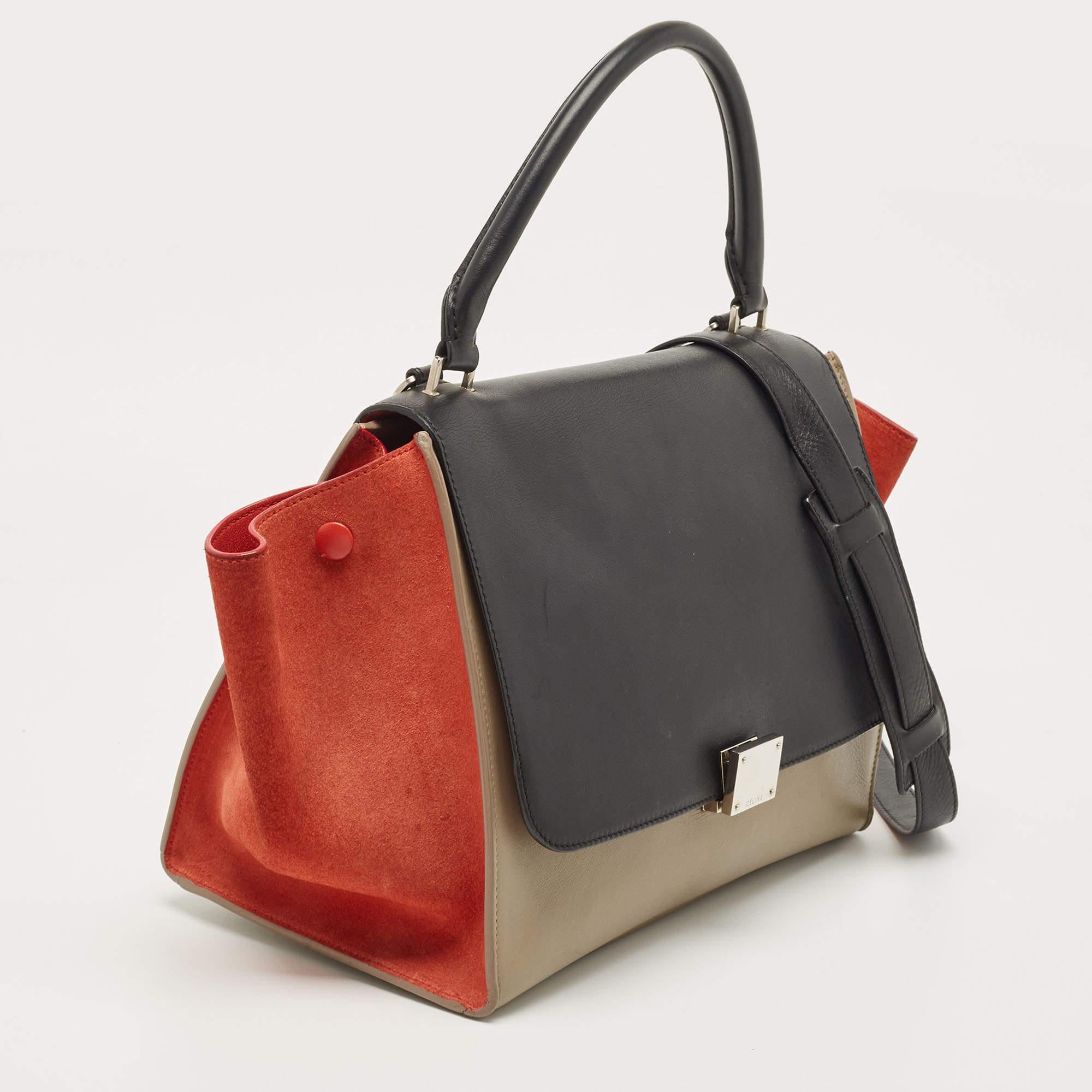 Celine Tri Color Leather and Suede Medium Trapeze Bag For Sale 3