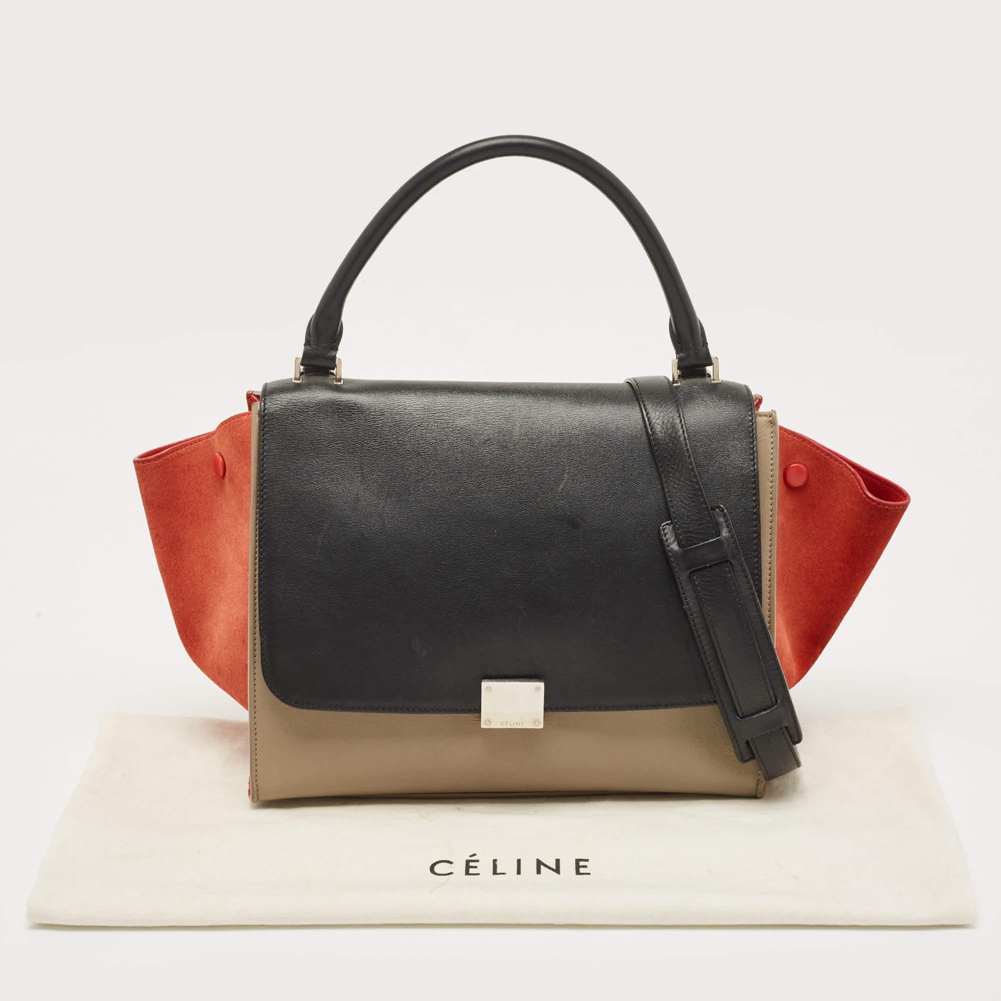 Celine Tri Color Leather and Suede Medium Trapeze Bag For Sale 5