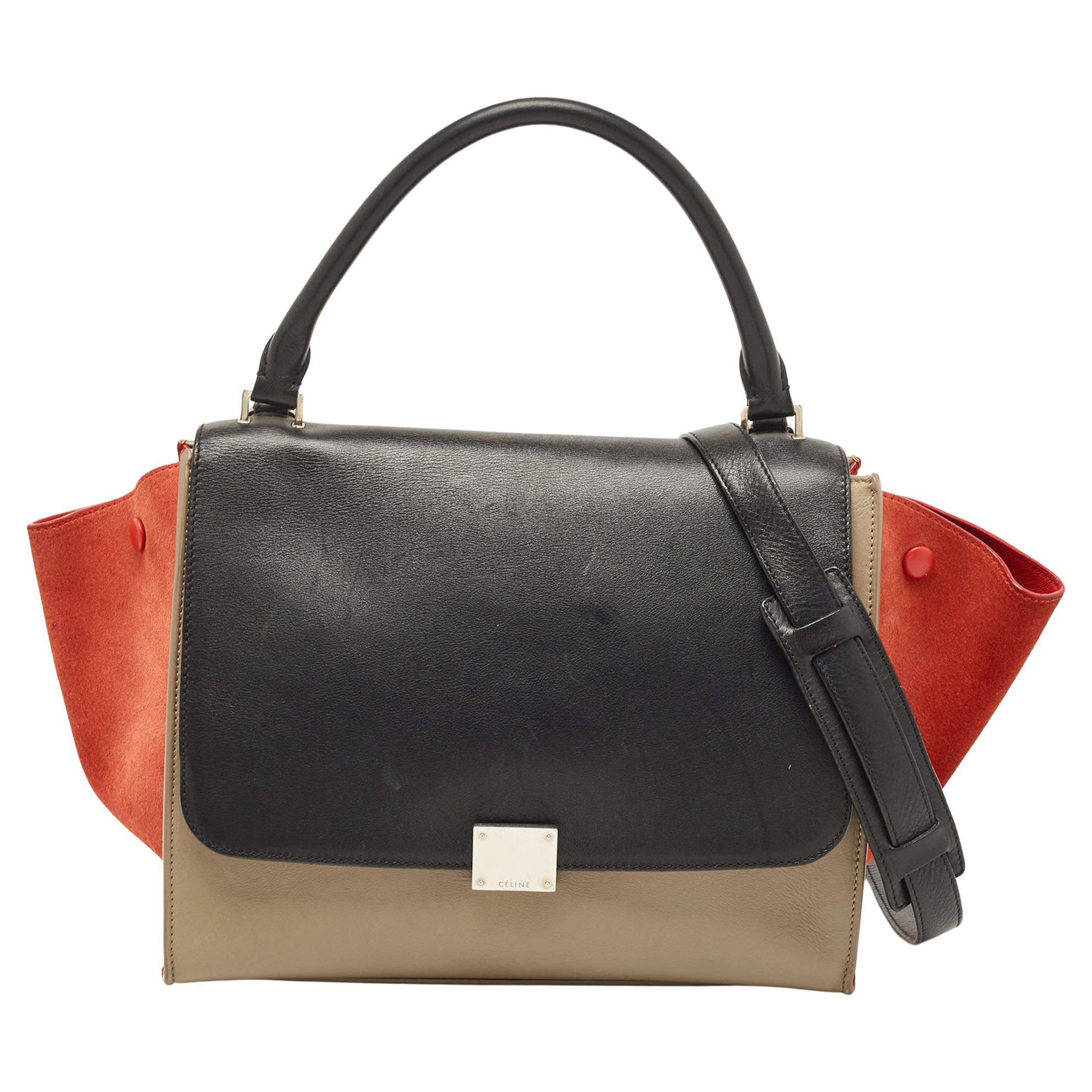 Celine Tri Color Leather and Suede Medium Trapeze Bag For Sale