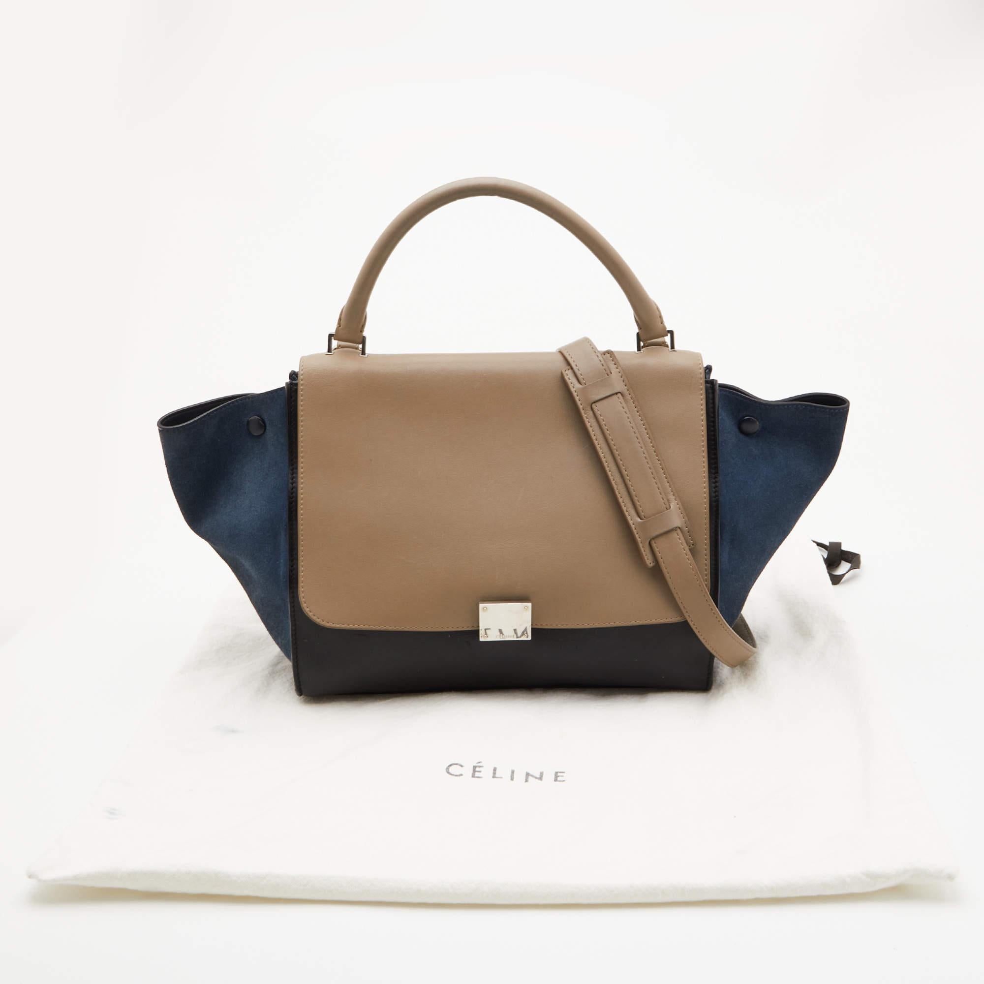 Celine Tri Color Leather and Suede Medium Trapeze Top Handle Bag 14