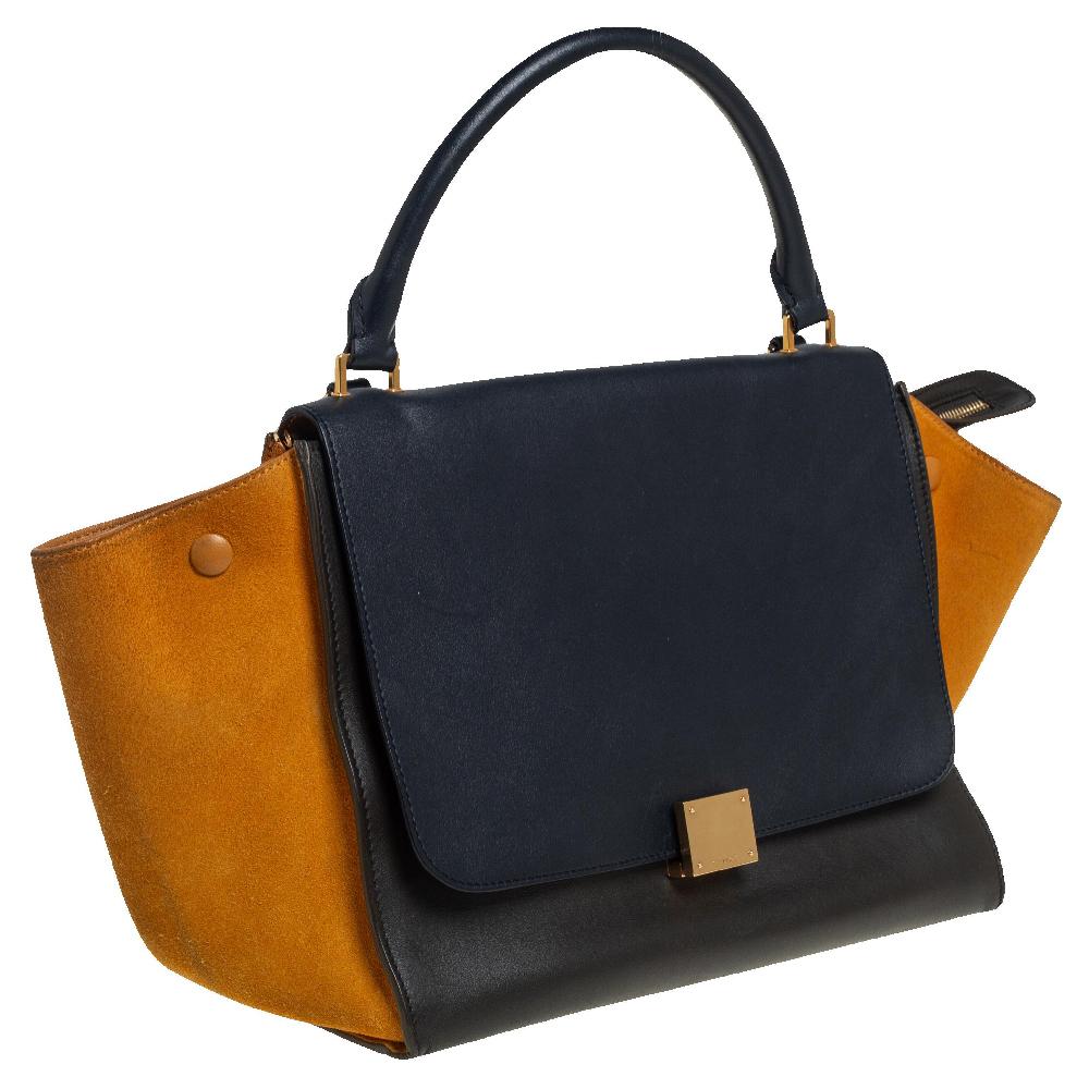 Celine Tri Color Leather and Suede Medium Trapeze Top Handle Bag In Fair Condition In Dubai, Al Qouz 2