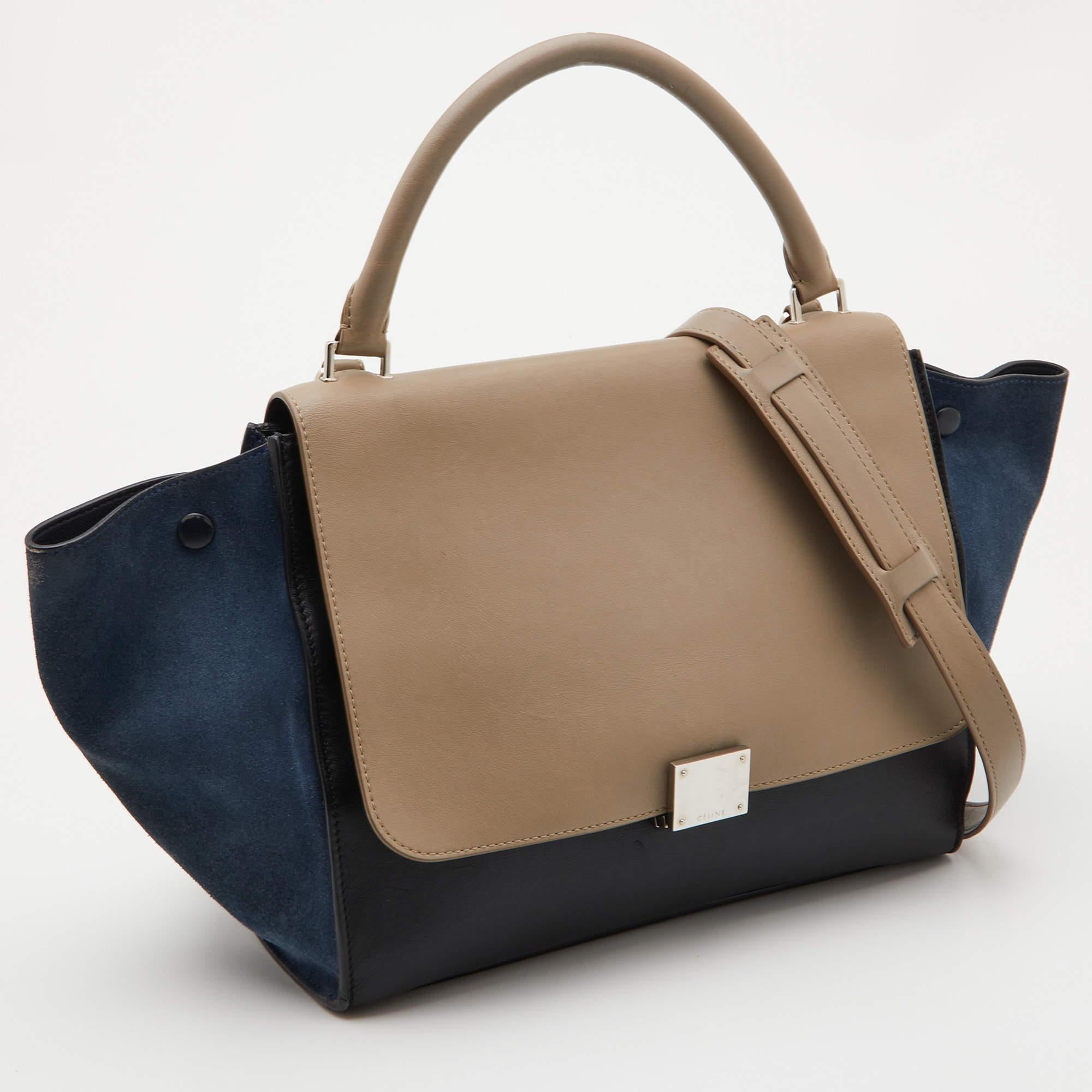Women's Celine Tri Color Leather and Suede Medium Trapeze Top Handle Bag