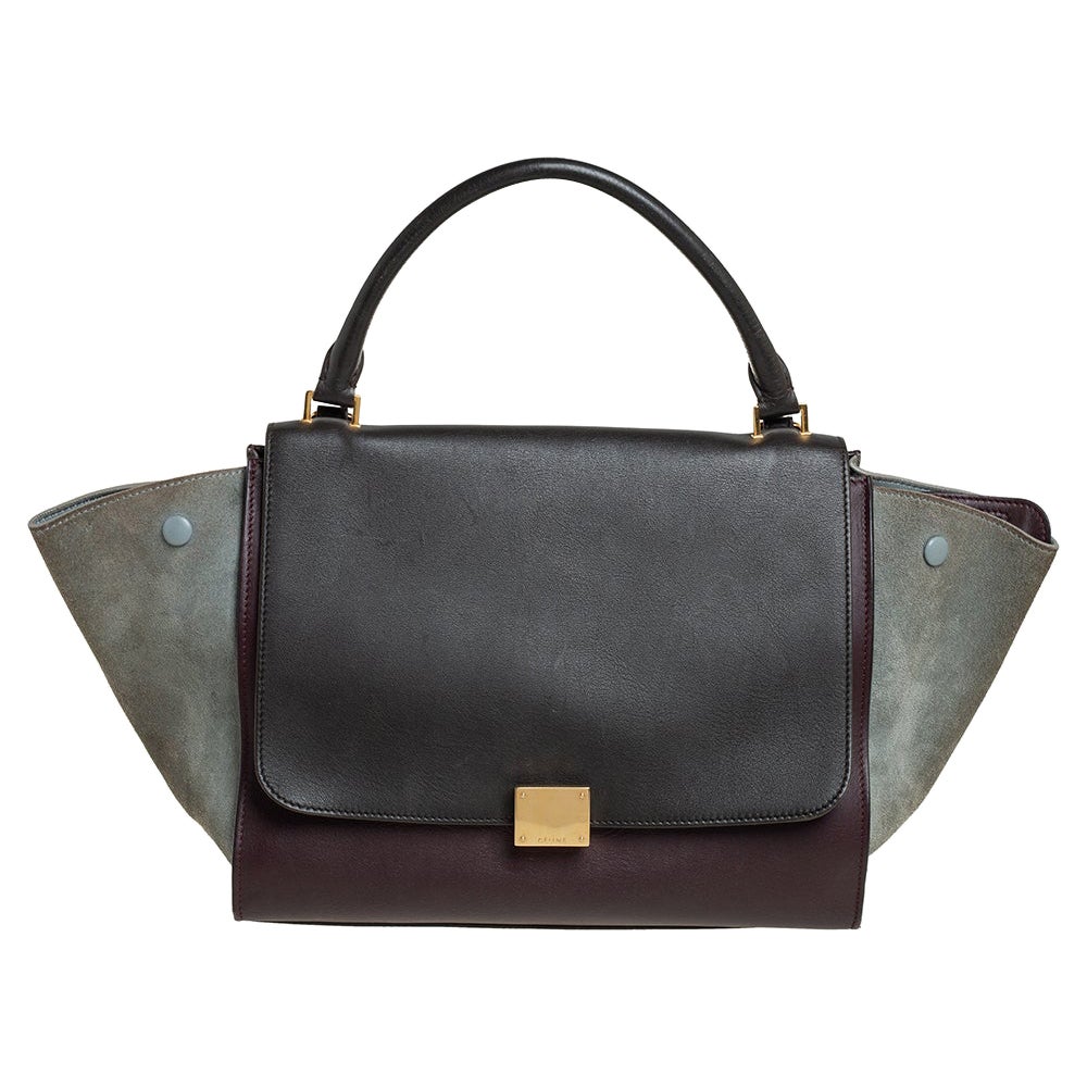 Celine Tri Color Leather and Suede Medium Trapeze Top Handle Bag