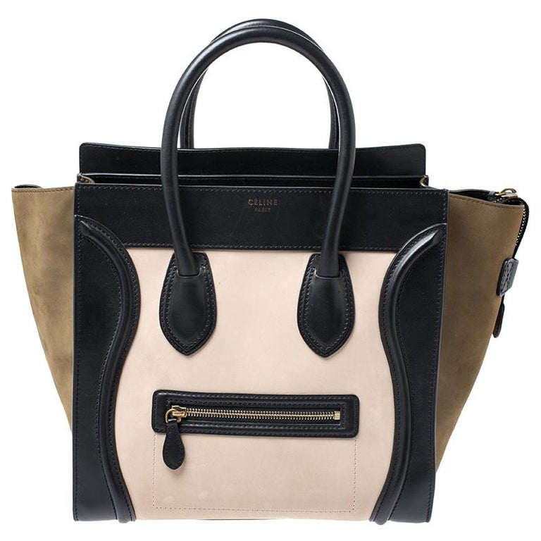 Celine Tri Color Leather and Suede Mini Luggage Tote For Sale at 1stDibs
