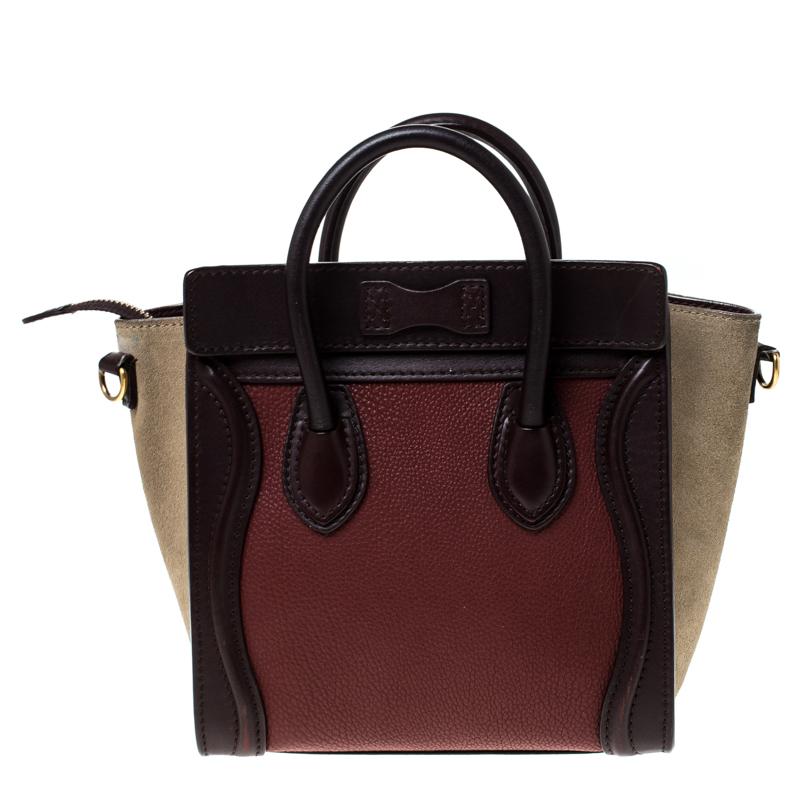 The Nano Luggage tote from Celine is one of the most popular handbags in the world. This tote is crafted from leather and suede. It comes with rolled top handles, a detachable shoulder strap, and a front zip pocket. The bag is equipped with a