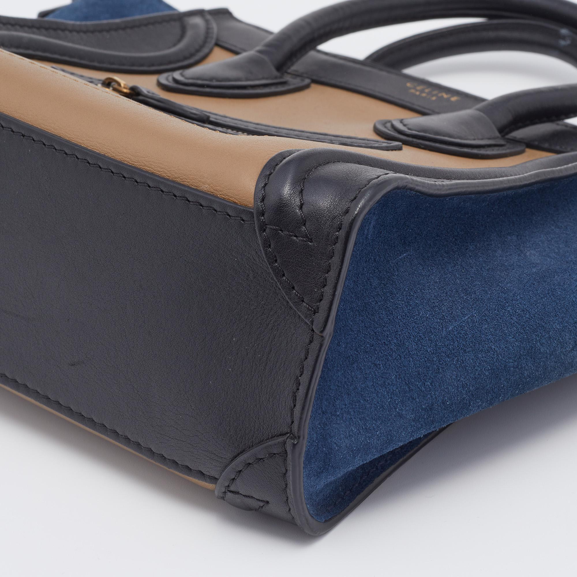 Women's Celine Tri Color Leather and Suede Nano Luggage Tote