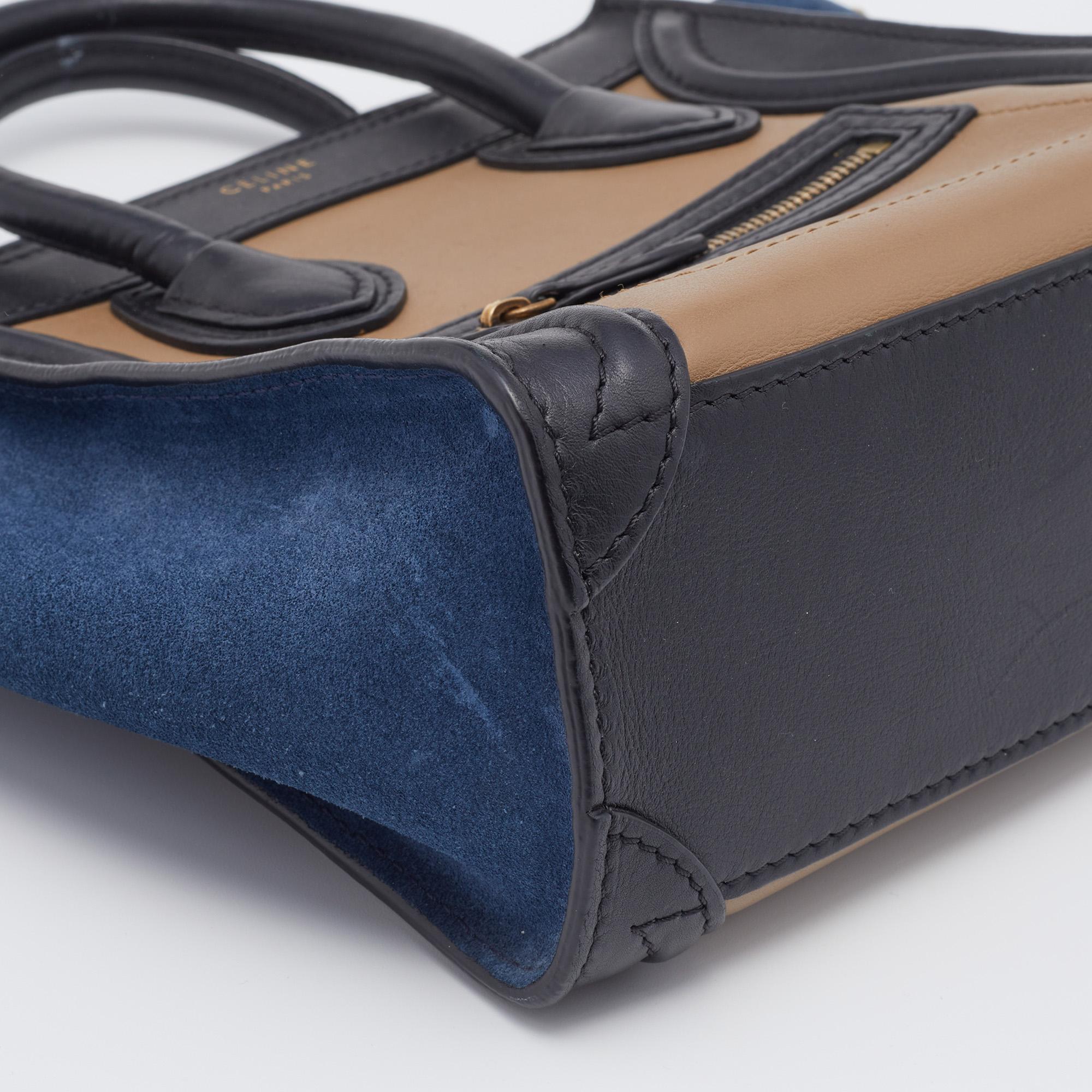 Celine Tri Color Leather and Suede Nano Luggage Tote 1