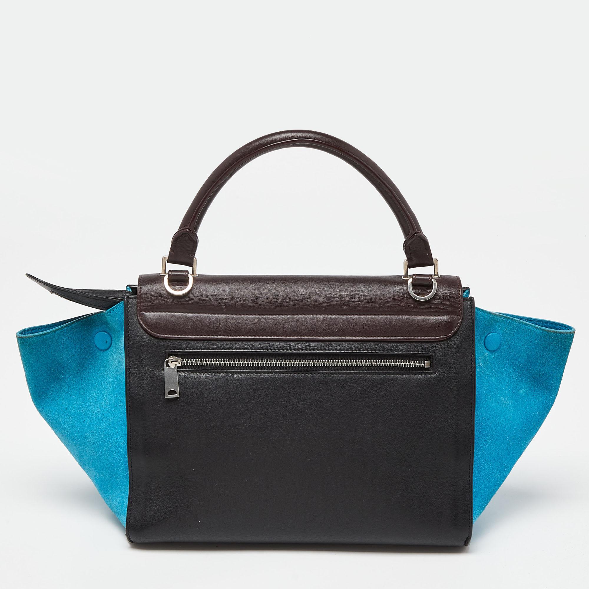 Celine Tri Color Leather and Suede Small Trapeze Top Handle Bag In Good Condition For Sale In Dubai, Al Qouz 2