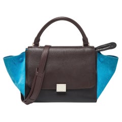 Celine Tri Color Leder und Wildleder Kleine Trapez Top Handle Tasche