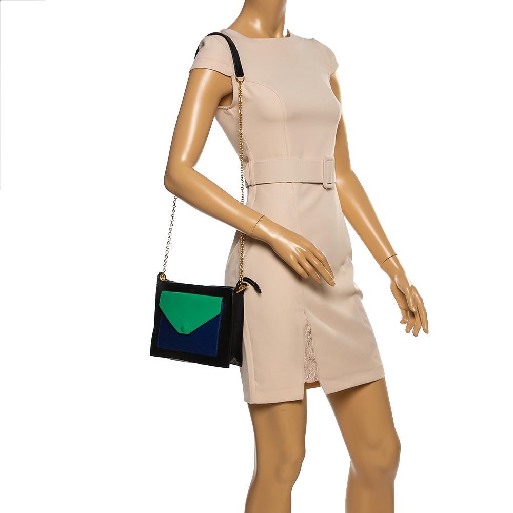 Black Celine Tri Color Leather Medium Pocket Chain Shoulder Bag