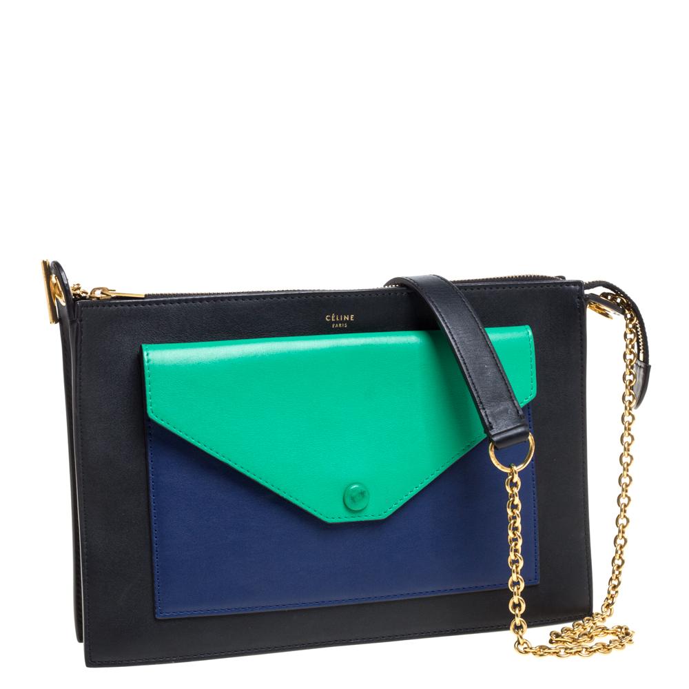 Celine Tri Color Leather Medium Pocket Chain Shoulder Bag In Good Condition In Dubai, Al Qouz 2