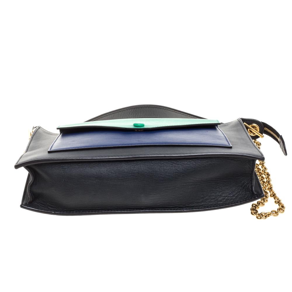 Women's Celine Tri Color Leather Medium Pocket Chain Shoulder Bag