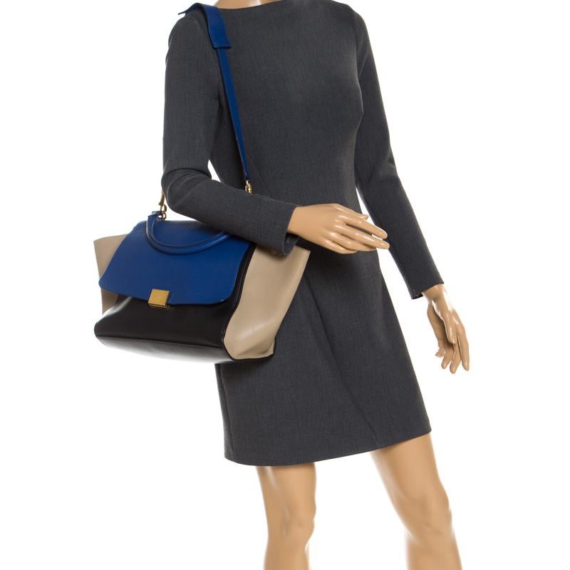 Purple Celine Tri Color Leather Medium Trapeze Bag