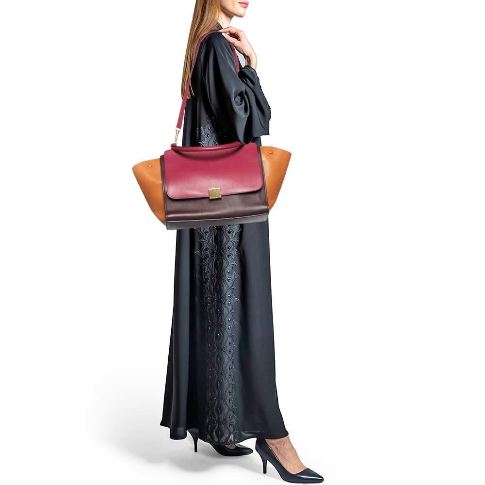 Brown Celine Tri Color Leather Medium Trapeze Bag