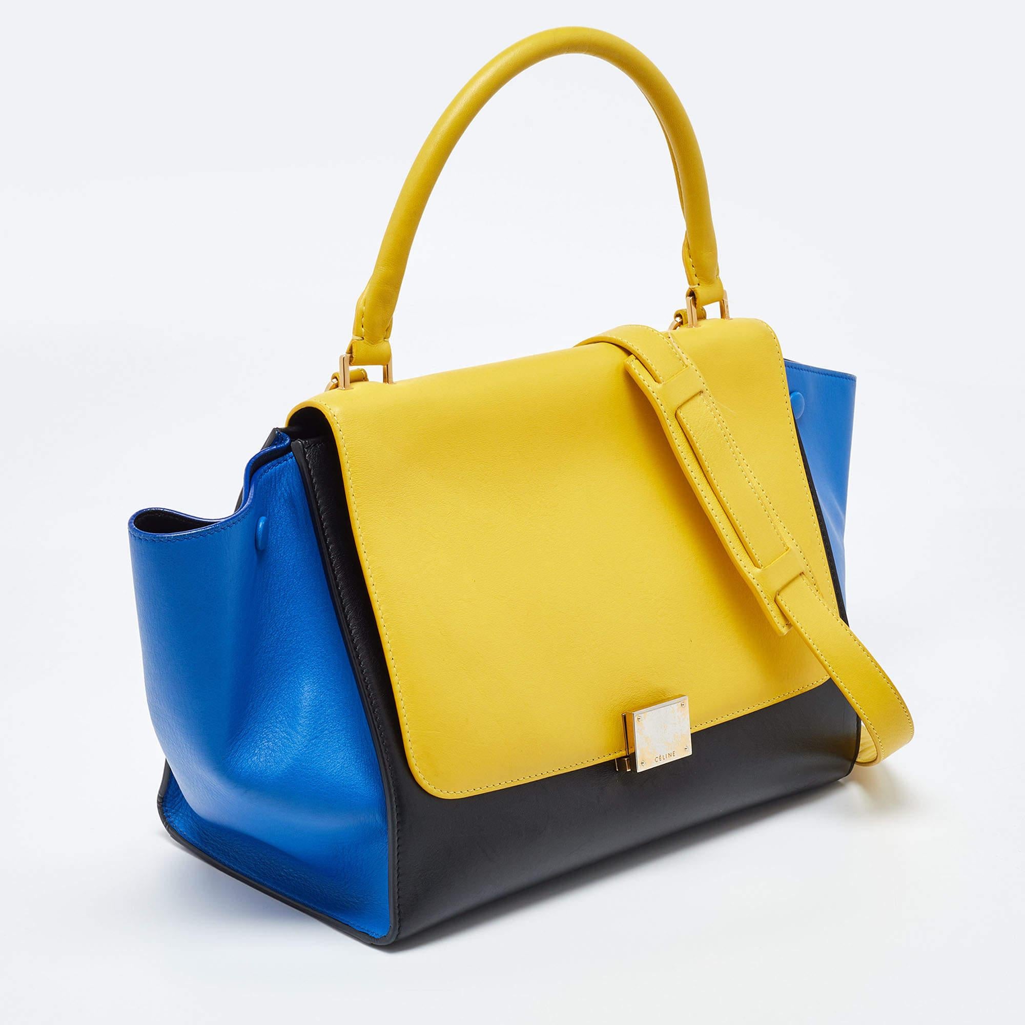 Celine Tri Color Leather Medium Trapeze Bag For Sale 3